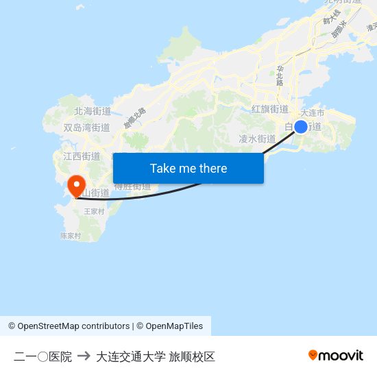 二一〇医院 to 大连交通大学 旅顺校区 map
