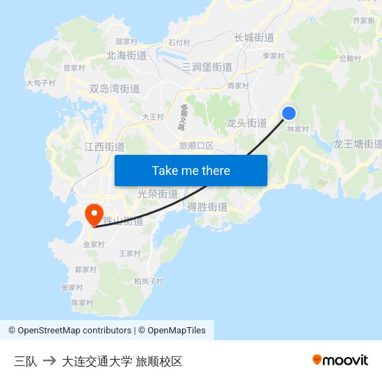 三队 to 大连交通大学 旅顺校区 map
