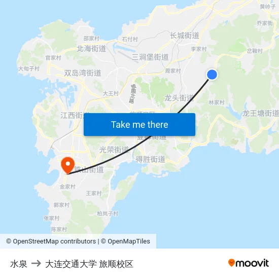 水泉 to 大连交通大学 旅顺校区 map