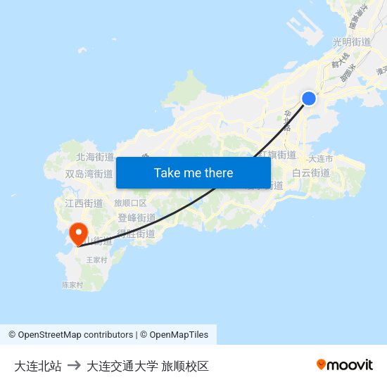 大连北站 to 大连交通大学 旅顺校区 map