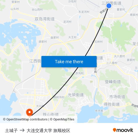 土城子 to 大连交通大学 旅顺校区 map