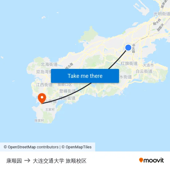 康顺园 to 大连交通大学 旅顺校区 map