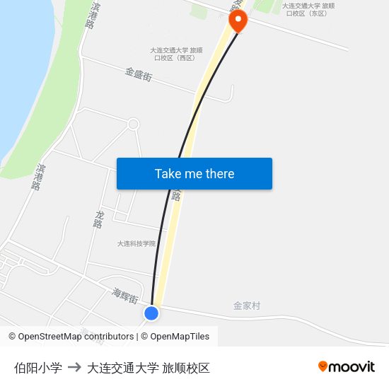 伯阳小学 to 大连交通大学 旅顺校区 map