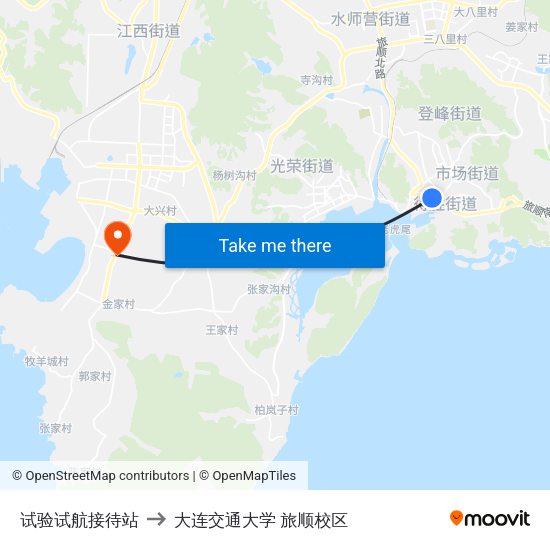 试验试航接待站 to 大连交通大学 旅顺校区 map