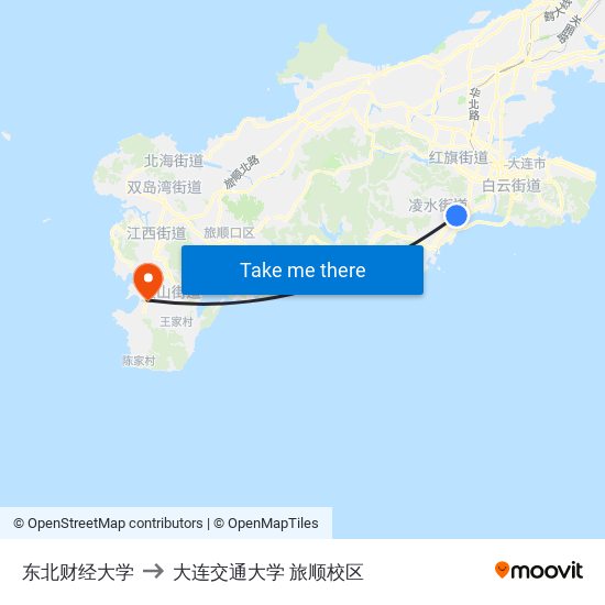 东北财经大学 to 大连交通大学 旅顺校区 map