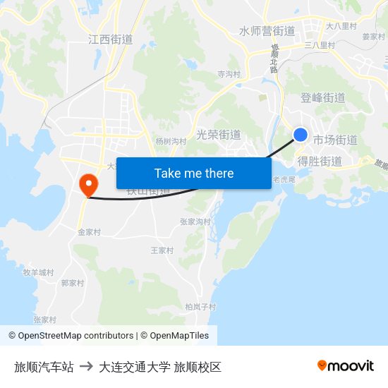 旅顺汽车站 to 大连交通大学 旅顺校区 map