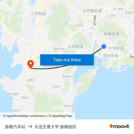 旅顺汽车站 to 大连交通大学 旅顺校区 map
