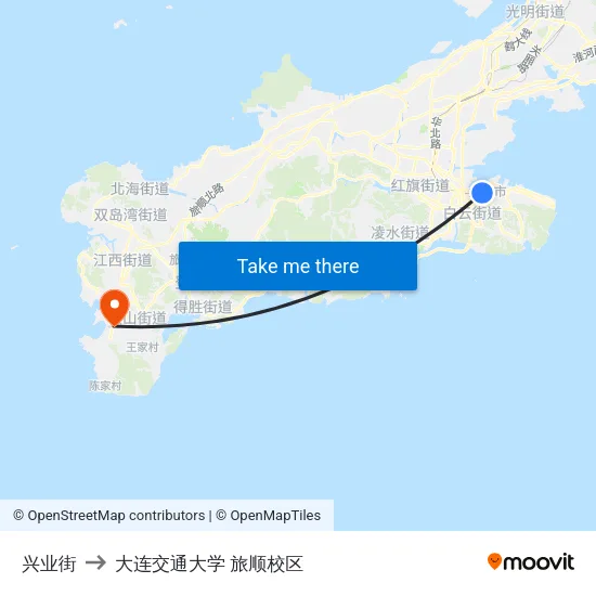 兴业街 to 大连交通大学 旅顺校区 map