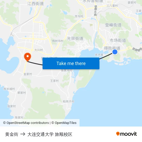 黄金街 to 大连交通大学 旅顺校区 map