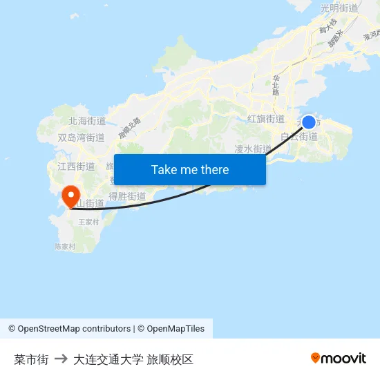 菜市街 to 大连交通大学 旅顺校区 map