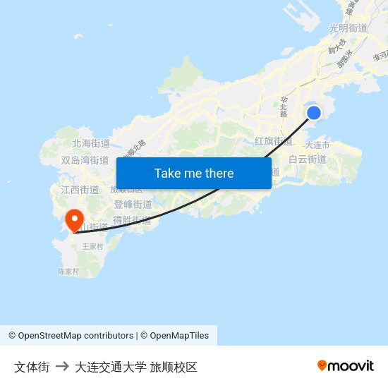 文体街 to 大连交通大学 旅顺校区 map