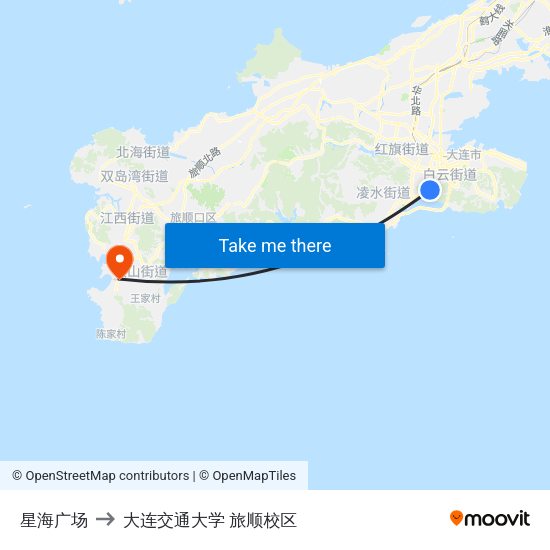 星海广场 to 大连交通大学 旅顺校区 map
