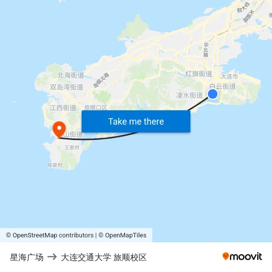 星海广场 to 大连交通大学 旅顺校区 map