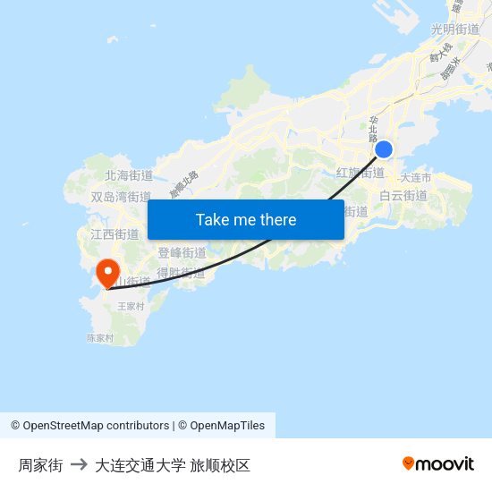 周家街 to 大连交通大学 旅顺校区 map