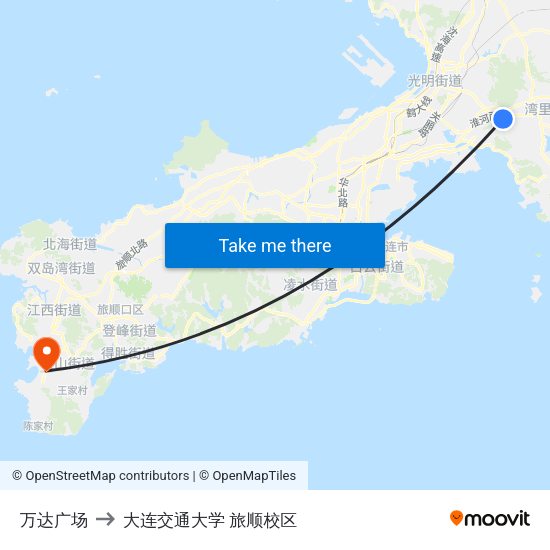 万达广场 to 大连交通大学 旅顺校区 map