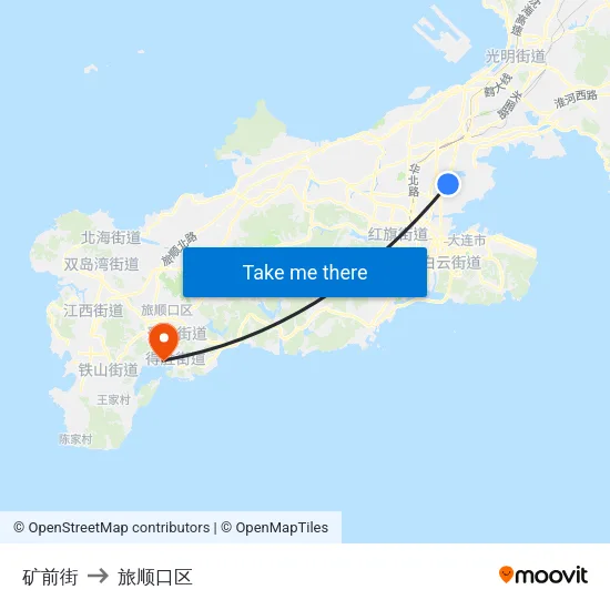 矿前街 to 旅顺口区 map