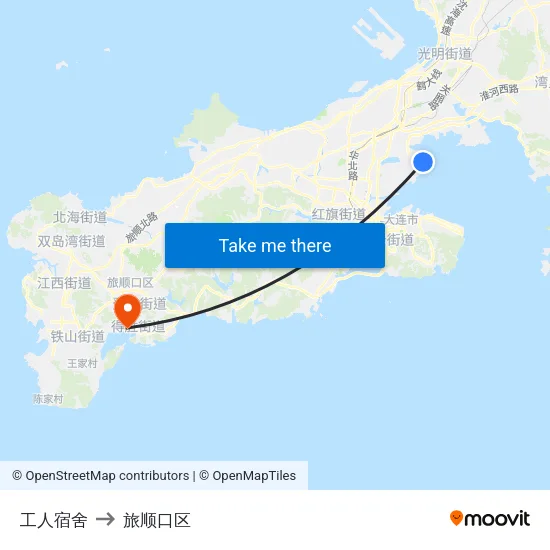 工人宿舍 to 旅顺口区 map