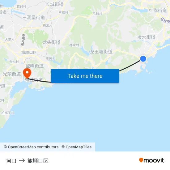 河口 to 旅顺口区 map