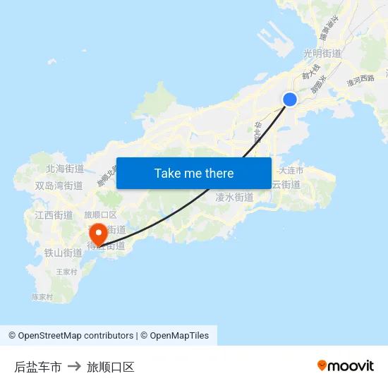 后盐车市 to 旅顺口区 map