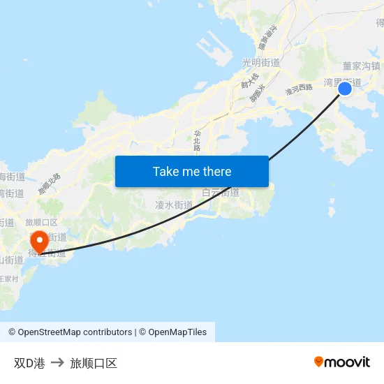 双D港 to 旅顺口区 map