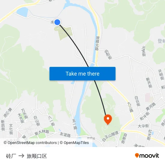 砖厂 to 旅顺口区 map