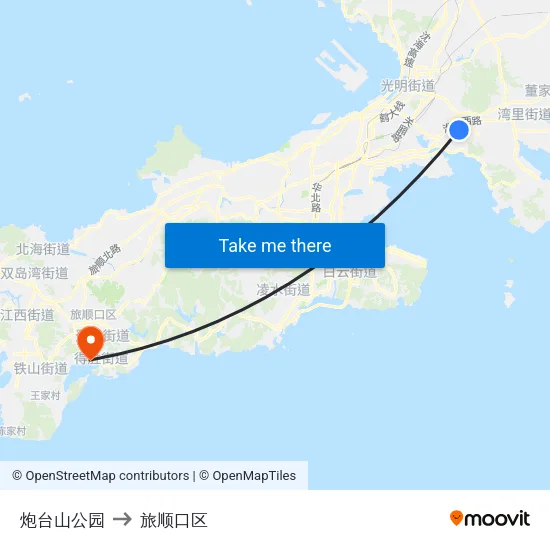 炮台山公园 to 旅顺口区 map