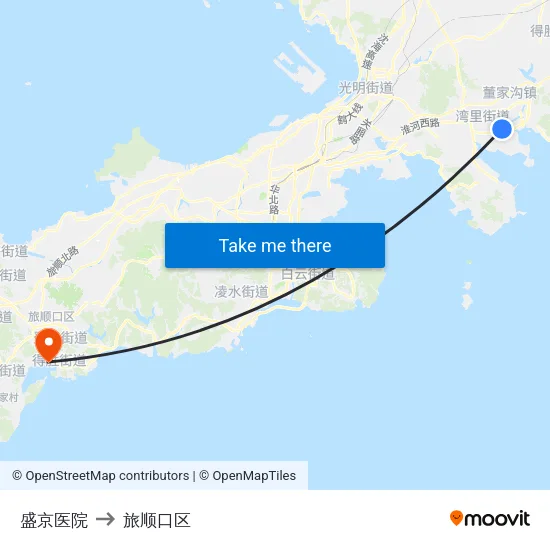 盛京医院 to 旅顺口区 map
