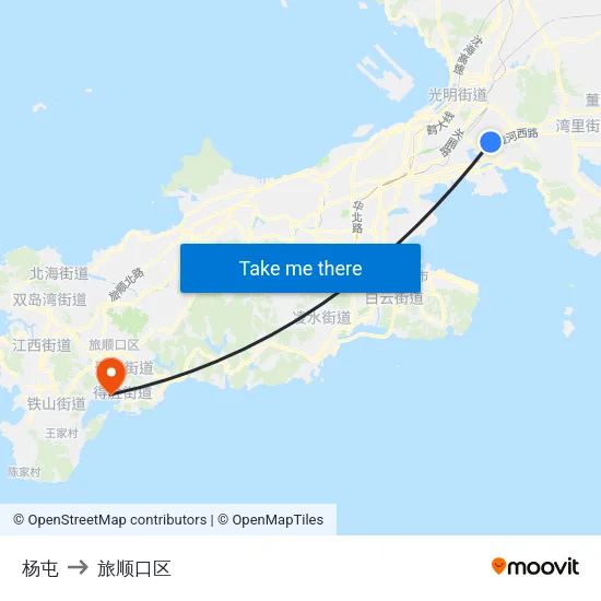 杨屯 to 旅顺口区 map