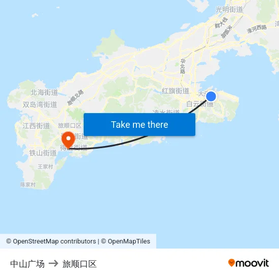中山广场 to 旅顺口区 map
