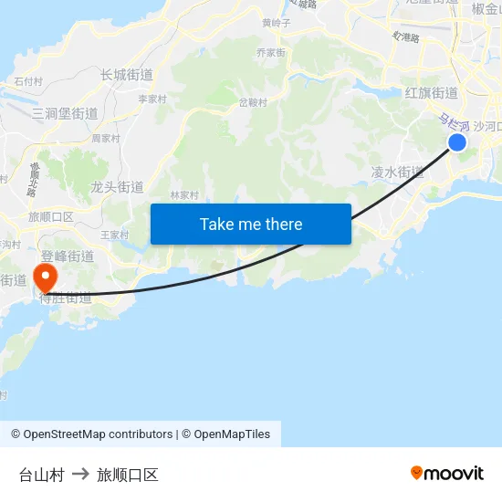 台山村 to 旅顺口区 map