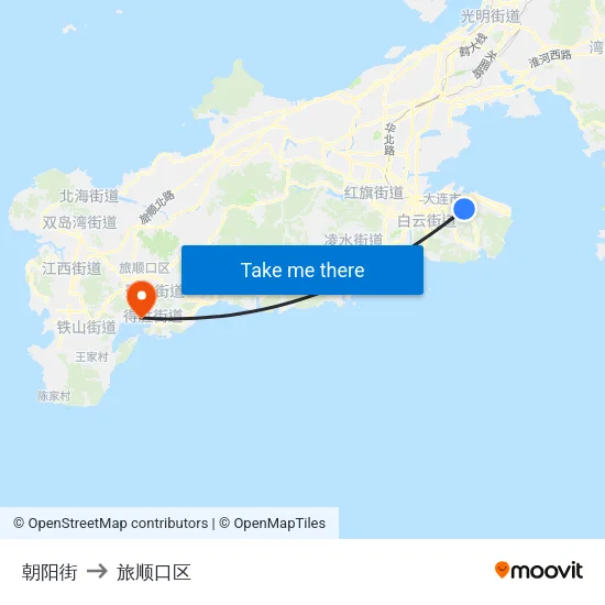 朝阳街 to 旅顺口区 map