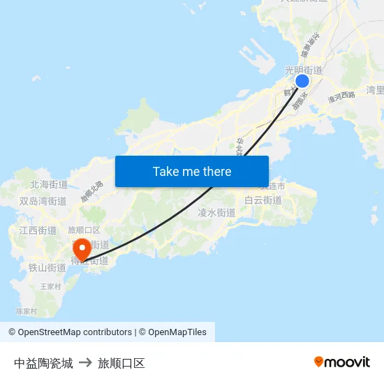 中益陶瓷城 to 旅顺口区 map