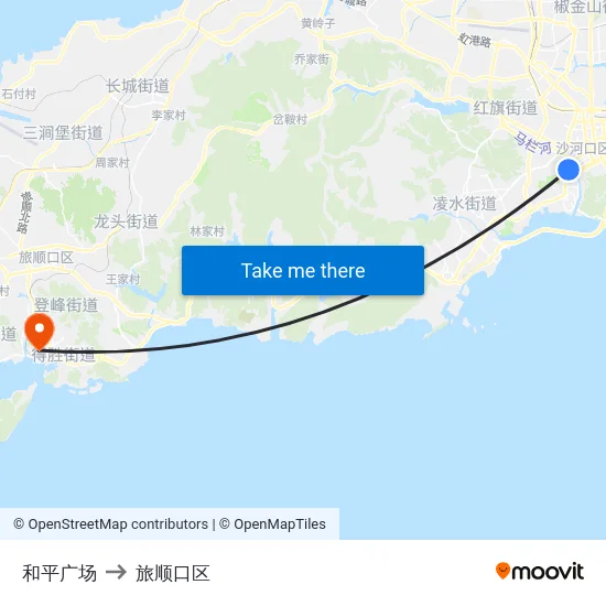 和平广场 to 旅顺口区 map