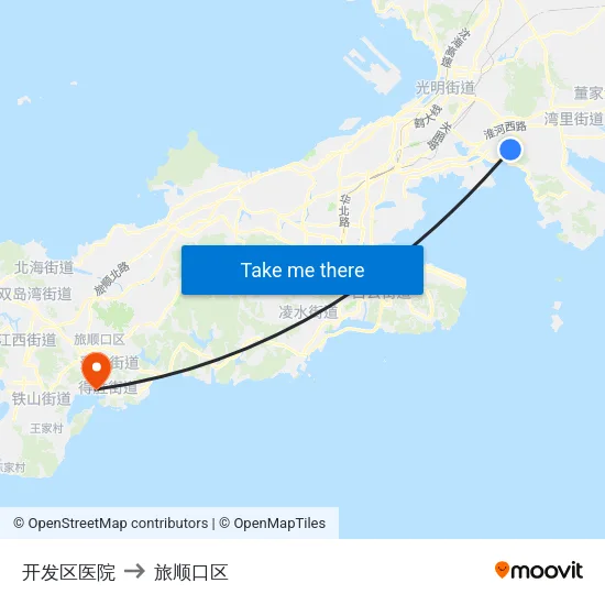 开发区医院 to 旅顺口区 map