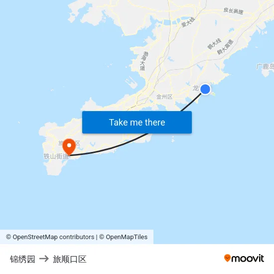 锦绣园 to 旅顺口区 map