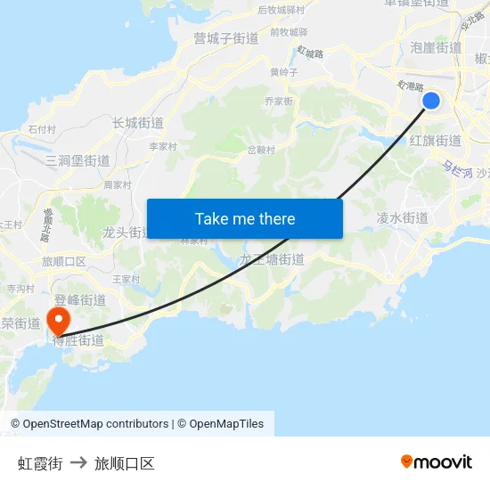 虹霞街 to 旅顺口区 map