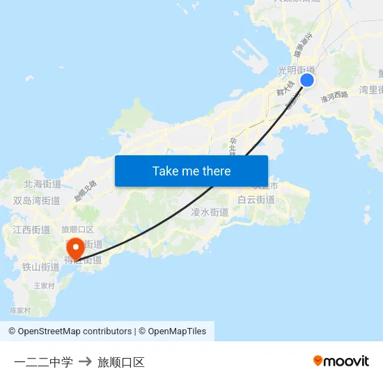 一二二中学 to 旅顺口区 map