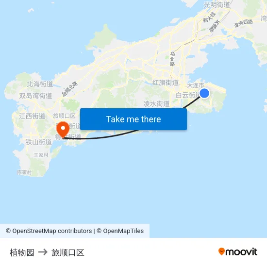 植物园 to 旅顺口区 map