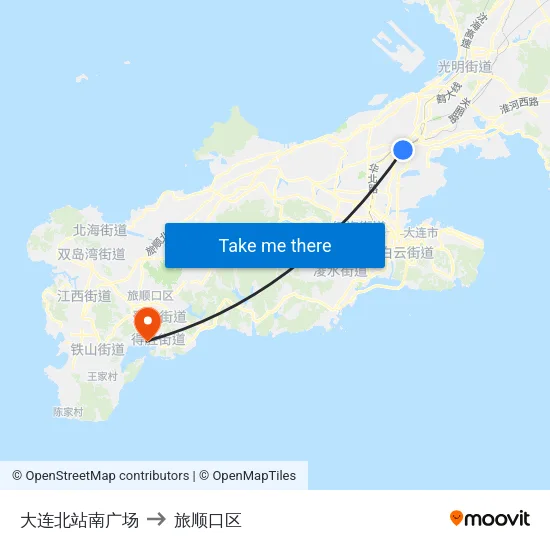 大连北站南广场 to 旅顺口区 map