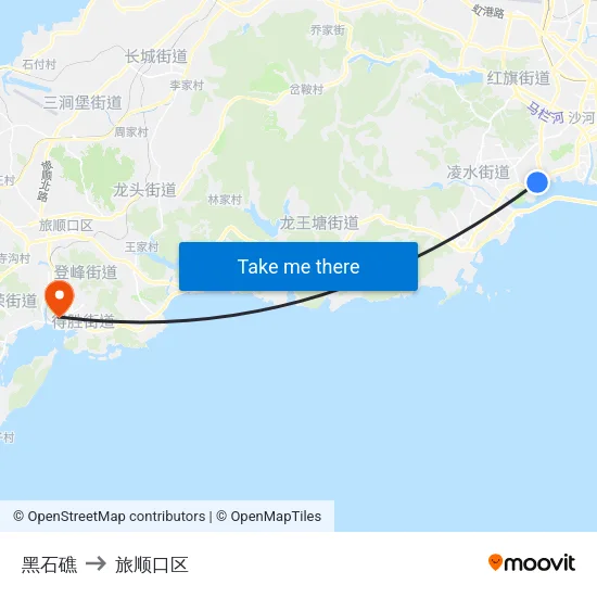黑石礁 to 旅顺口区 map