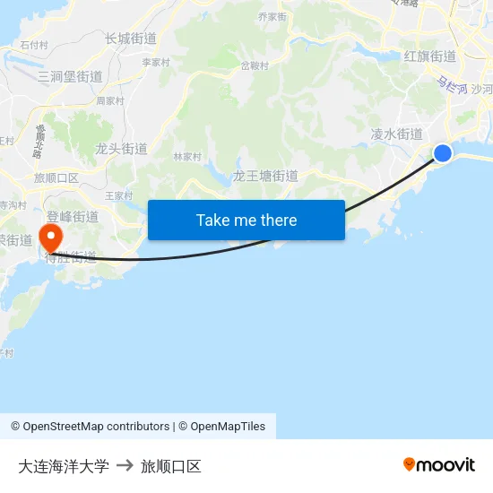 大连海洋大学 to 旅顺口区 map