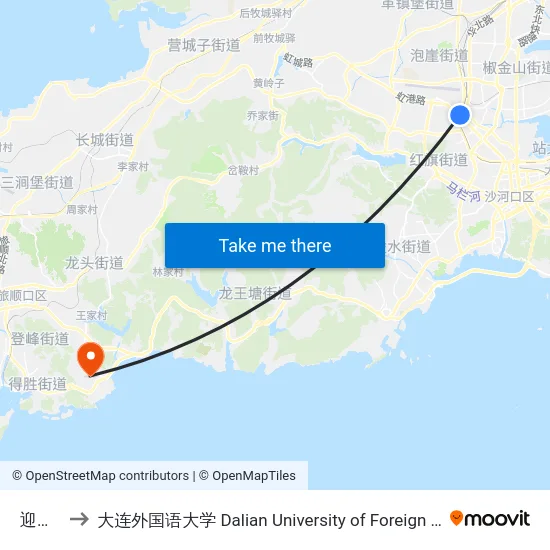 迎客桥 to 大连外国语大学 Dalian University of Foreign Languages map