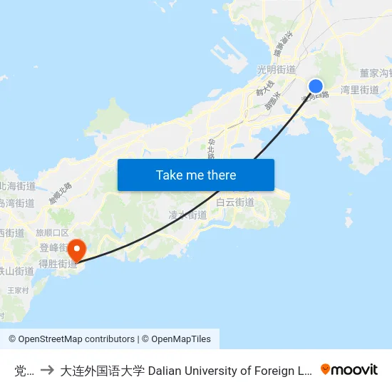 党校 to 大连外国语大学 Dalian University of Foreign Languages map