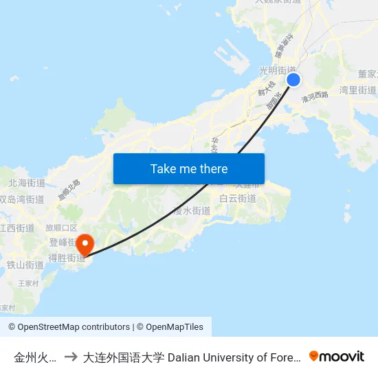 金州火车站 to 大连外国语大学 Dalian University of Foreign Languages map