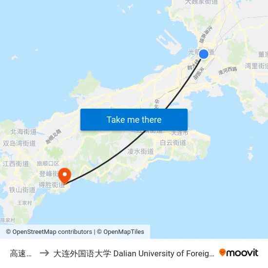 高速路口 to 大连外国语大学 Dalian University of Foreign Languages map