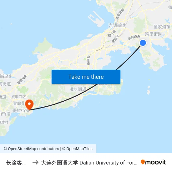 长途客运二站 to 大连外国语大学 Dalian University of Foreign Languages map