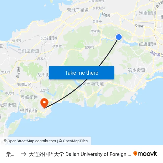 棠梨沟 to 大连外国语大学 Dalian University of Foreign Languages map