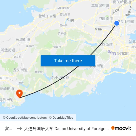 富强路 to 大连外国语大学 Dalian University of Foreign Languages map