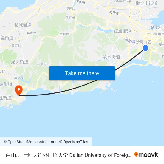 白山路南 to 大连外国语大学 Dalian University of Foreign Languages map