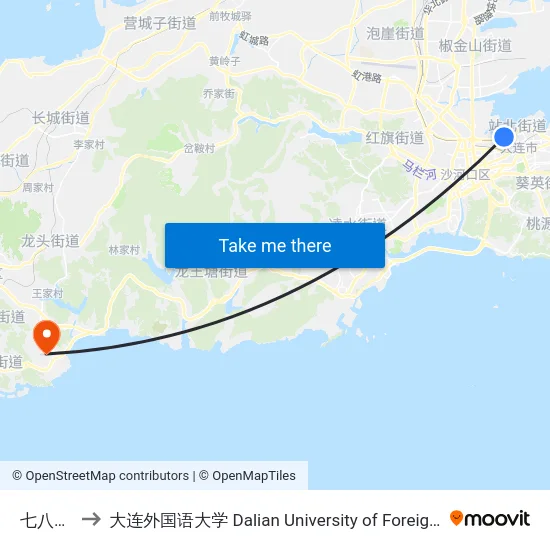 七八一四 to 大连外国语大学 Dalian University of Foreign Languages map